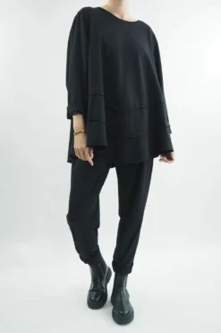 Made In Italy Apres Double V Raw Edge Top Black