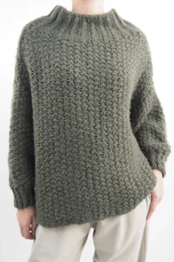 Made In Italy Arlo Basket Knit Top Khaki