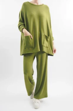 Made In Italy Chalet Pocketed Soft Knit Set Olive Zing