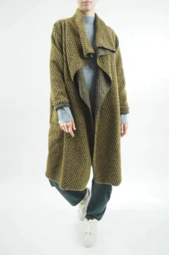 Made In Italy Chevron Blanket Coat Mustard