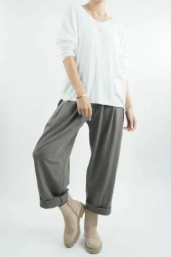 Made In Italy Classic Super Soft Ribbed Fine Knit Top Ecru