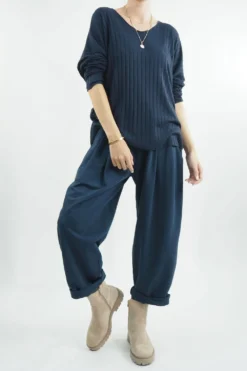 Made In Italy Classic Super Soft Ribbed Fine Knit Top Midnight