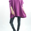 Made In Italy Conrad Oversized Fray Cowl Knit Top Magenta