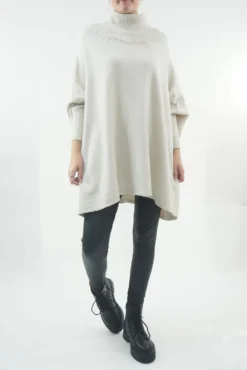 Made In Italy Conrad Oversized Fray Cowl Knit Top Stone