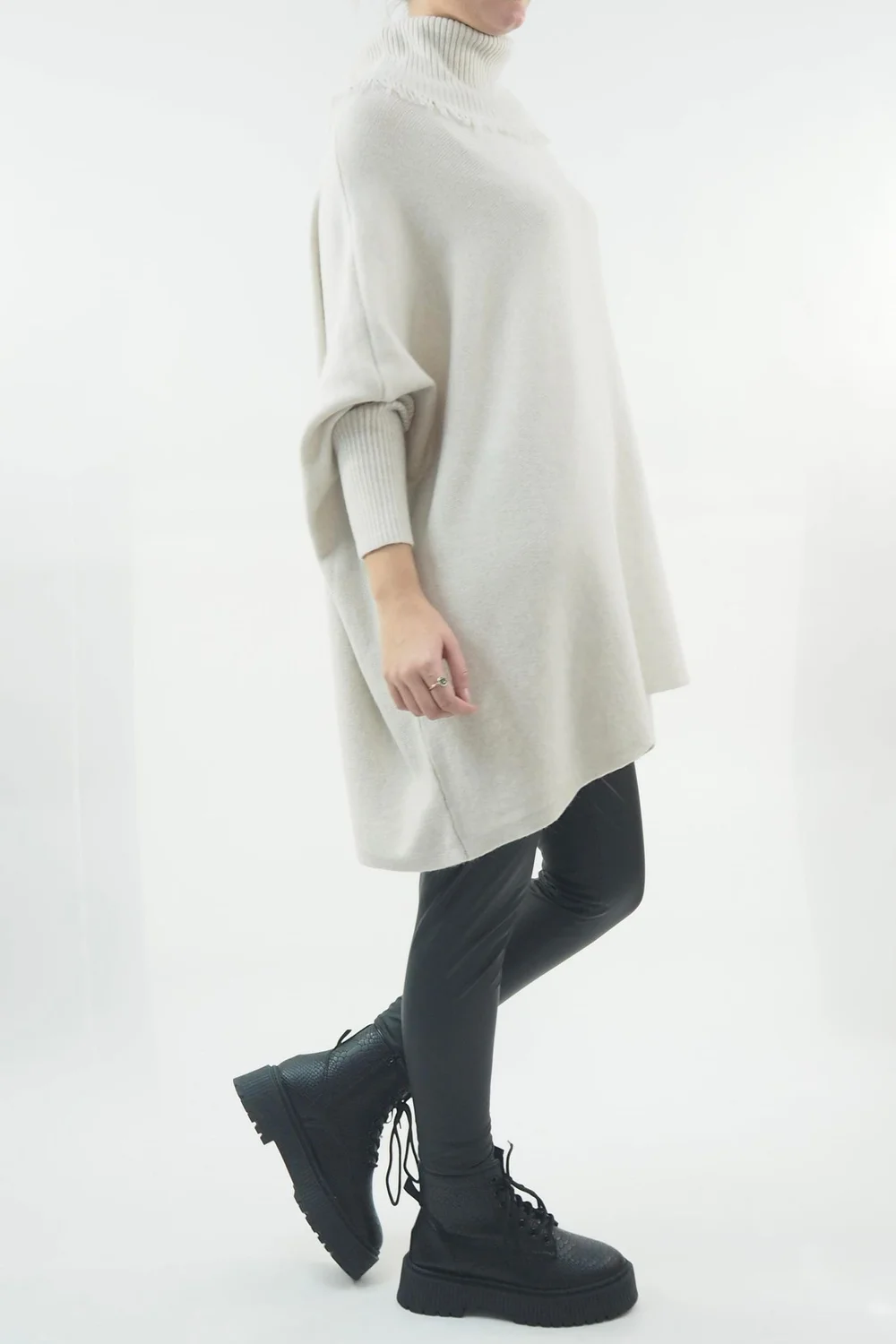 Made In Italy Conrad Oversized Fray Cowl Knit Top Stone 2 Made In Italy Conrad Oversized Fray Cowl Knit Top Stone - Image 2
