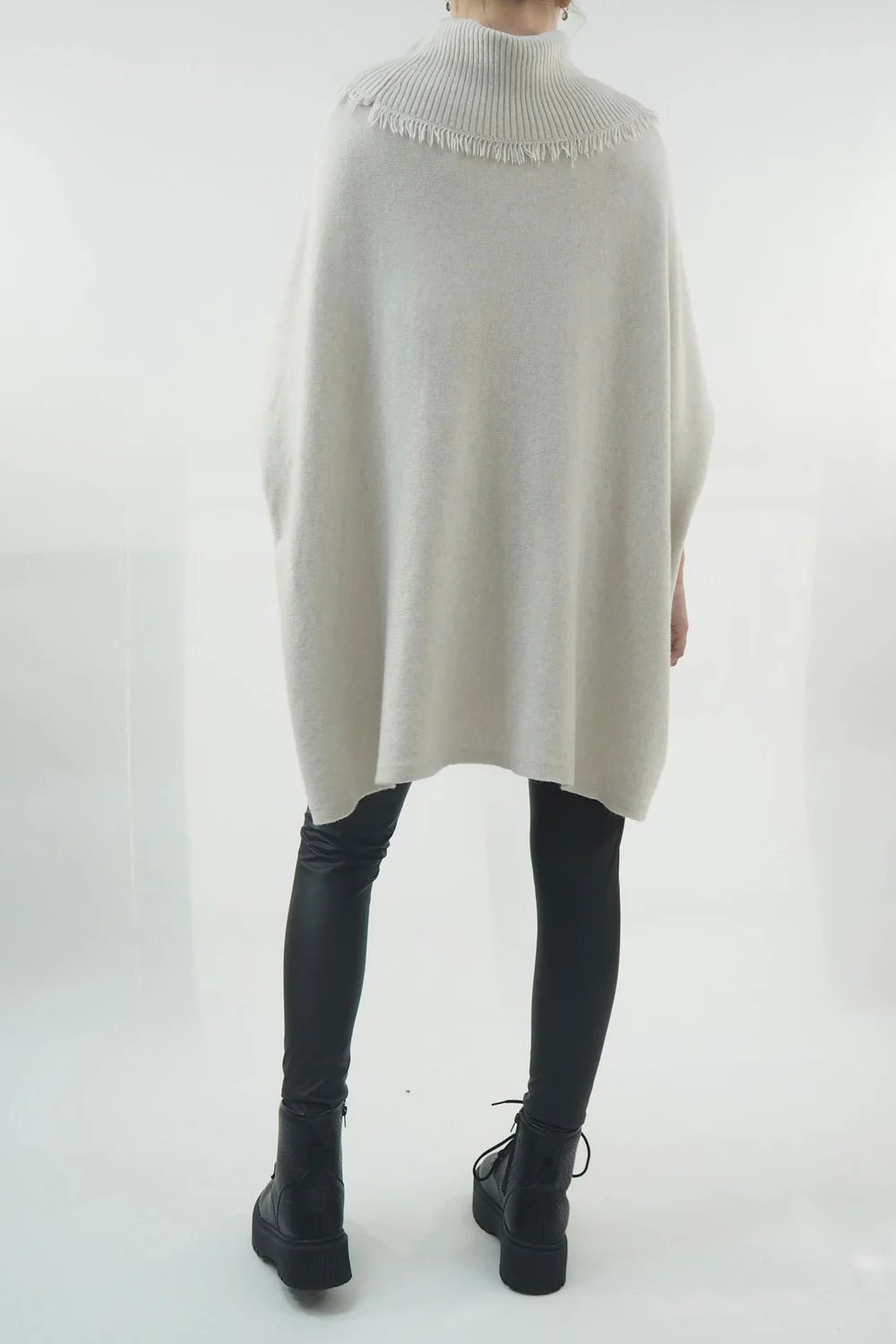 Made In Italy Conrad Oversized Fray Cowl Knit Top Stone 3 Made In Italy Conrad Oversized Fray Cowl Knit Top Stone - Image 3