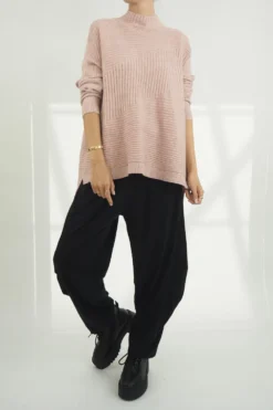 Made In Italy Conrad Turtle Ribby Knit Top Antique Rose