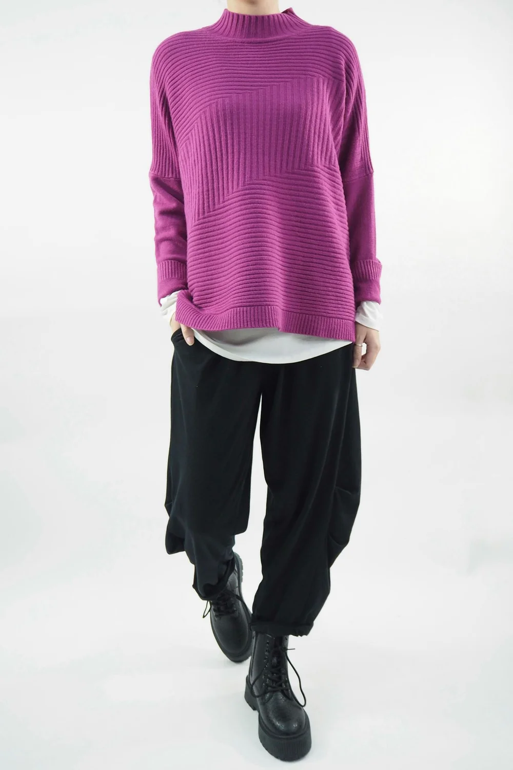 Made In Italy Conrad Turtle Ribby Knit Top Magenta 1 Made In Italy Conrad Turtle Ribby Knit Top Magenta