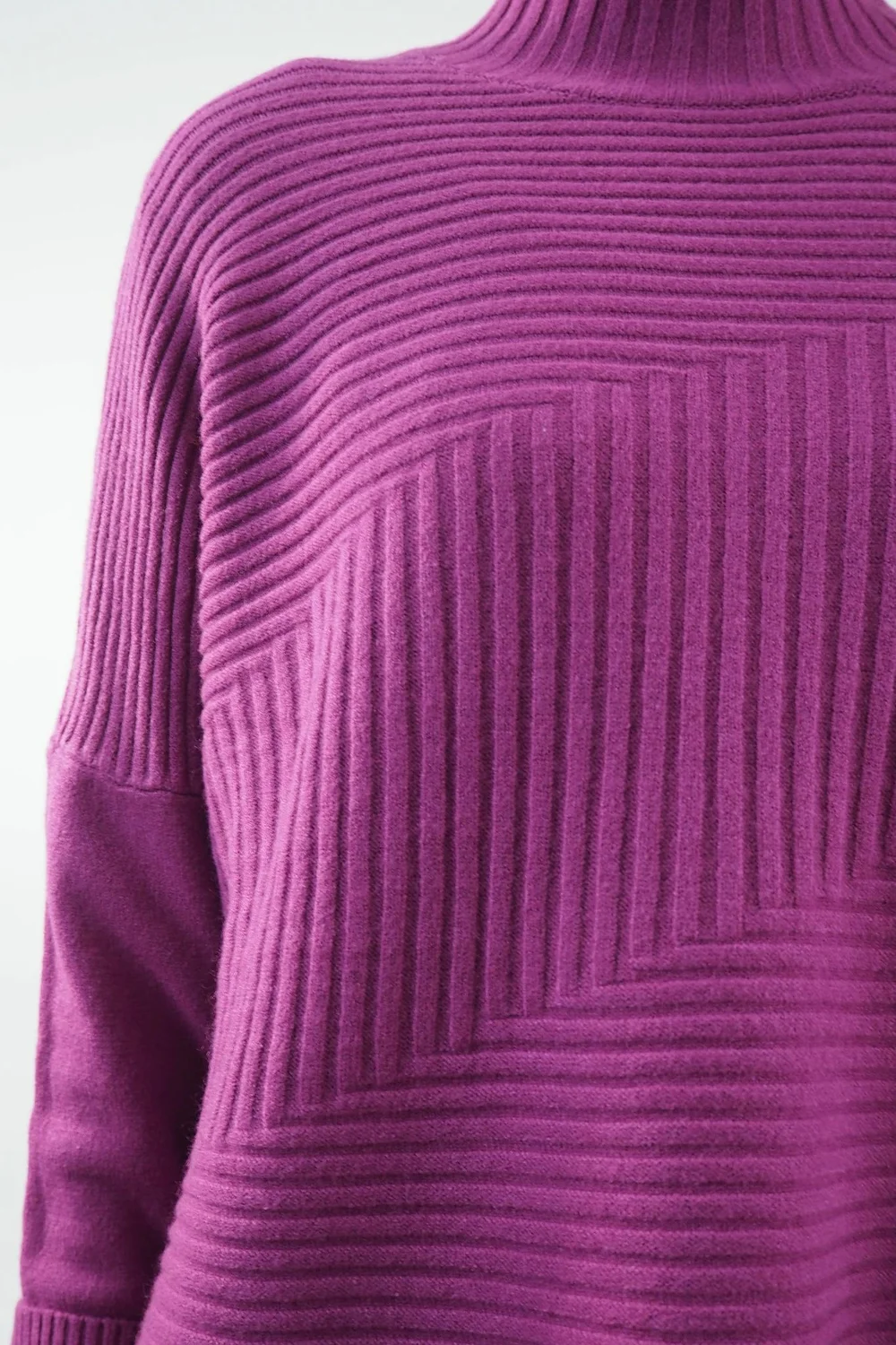 Made In Italy Conrad Turtle Ribby Knit Top Magenta 4 Made In Italy Conrad Turtle Ribby Knit Top Magenta - Image 4