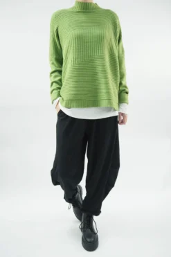 Made In Italy Conrad Turtle Ribby Knit Top Matcha