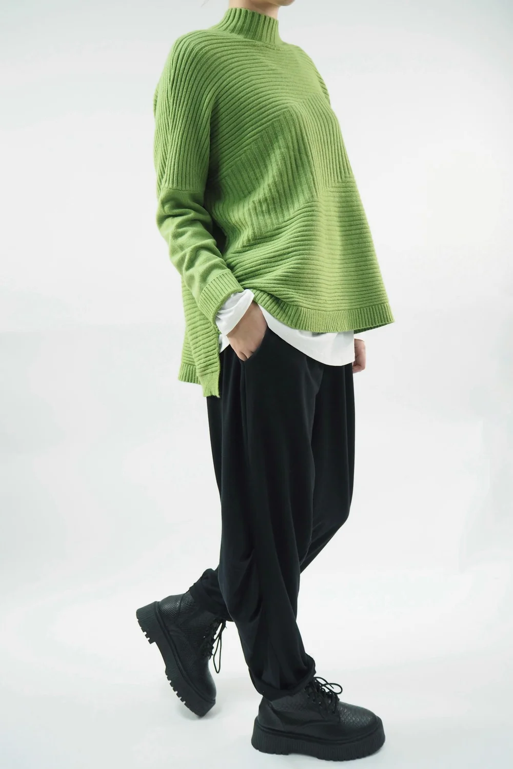 Made In Italy Conrad Turtle Ribby Knit Top Matcha 2 Made In Italy Conrad Turtle Ribby Knit Top Matcha - Image 2