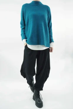 Made In Italy Conrad Turtle Ribby Knit Top Prussian