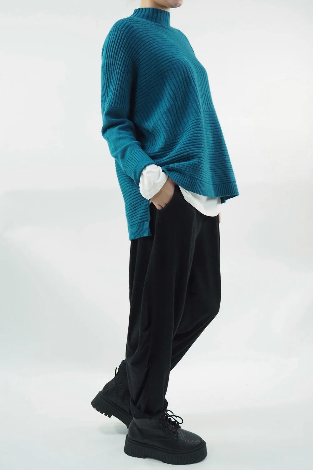 Made In Italy Conrad Turtle Ribby Knit Top Prussian 2 Made In Italy Conrad Turtle Ribby Knit Top Prussian - Image 2