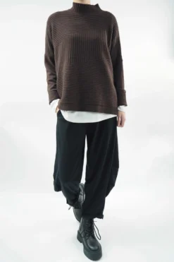 Made In Italy Conrad Turtle Ribby Knit Top Umber