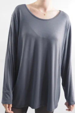 Made In Italy Fine Jersey Long Sleeve Top Graphite Grey