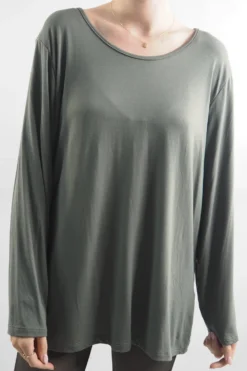 Made In Italy Fine Jersey Long Sleeve Top Khaki