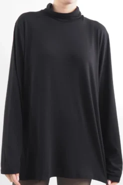 Made In Italy Fine Jersey Polo Neck Top Black