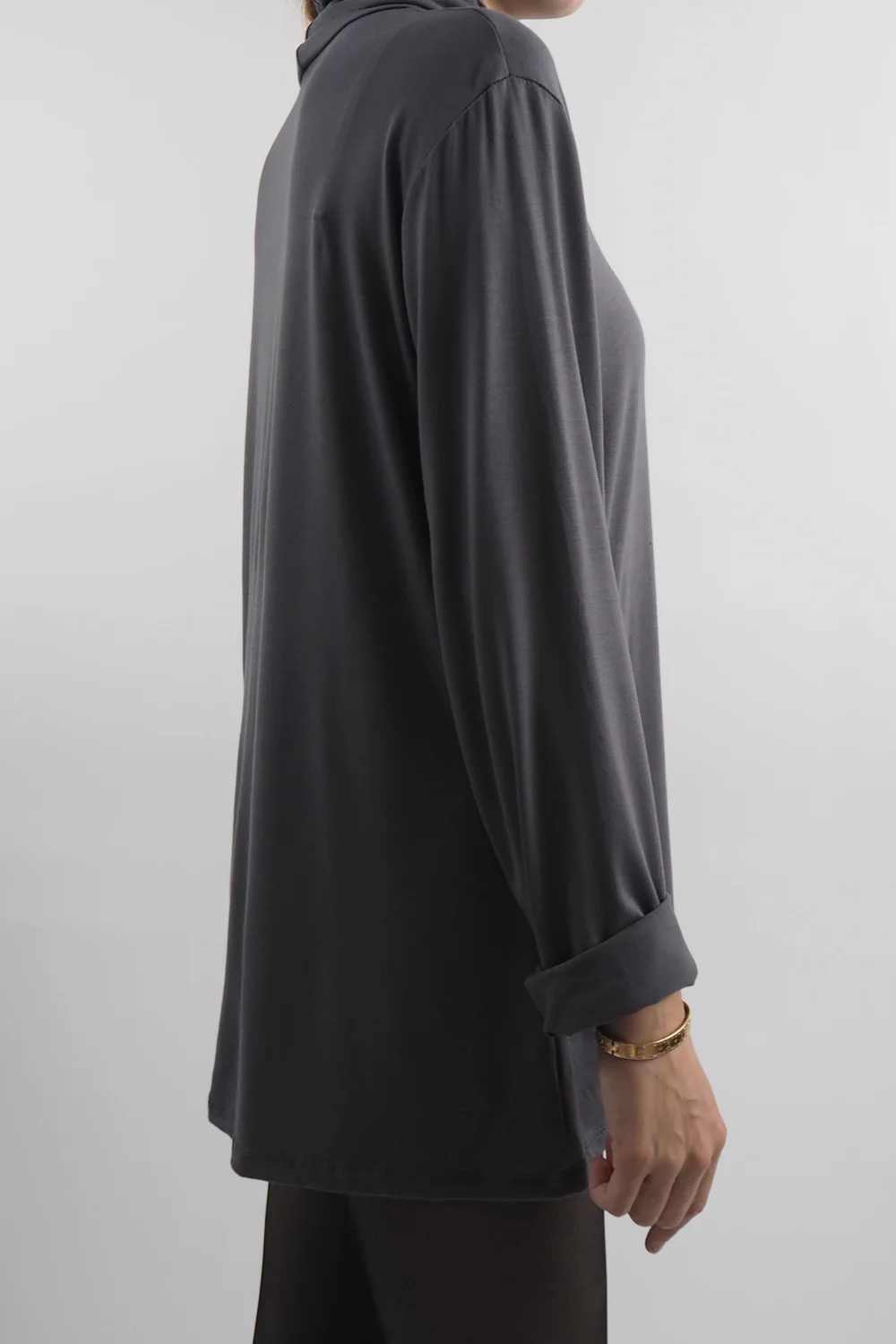 Made In Italy Fine Jersey Polo Neck Top Graphite 2 Made In Italy Fine Jersey Polo Neck Top Graphite - Image 2