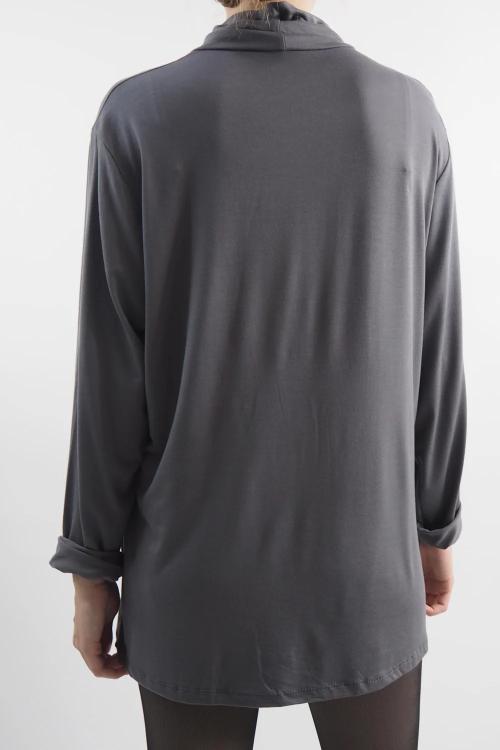 Made In Italy Fine Jersey Polo Neck Top Graphite 3 Made In Italy Fine Jersey Polo Neck Top Graphite - Image 3