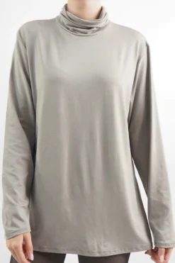 Made In Italy Fine Jersey Polo Neck Top Mocha
