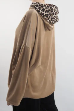 Made In Italy Leopard Love Stretch Velour Hoodie Camel