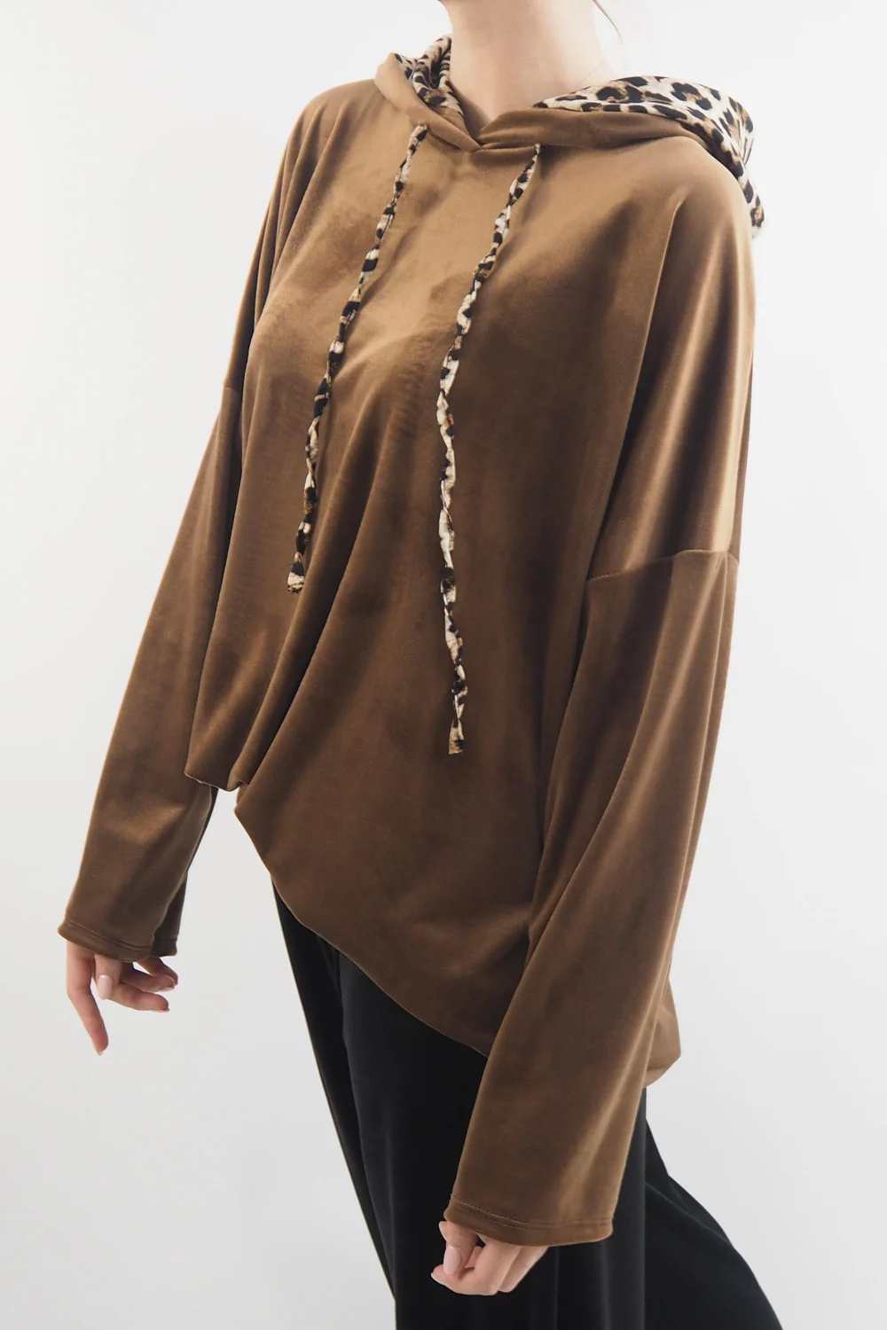 Made In Italy Leopard Love Stretch Velour Hoodie Tan 1 Made In Italy Leopard Love Stretch Velour Hoodie Tan