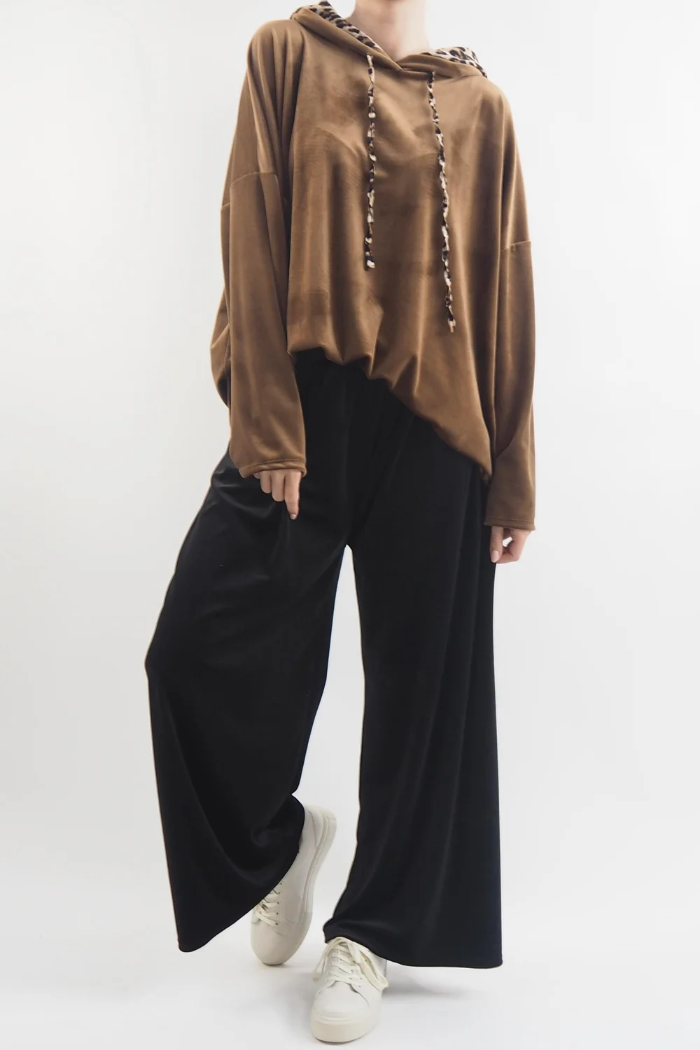 Made In Italy Leopard Love Stretch Velour Hoodie Tan 3 Made In Italy Leopard Love Stretch Velour Hoodie Tan - Image 3