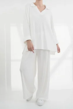 Made In Italy Chalet Collared Soft Knit Set Winter White