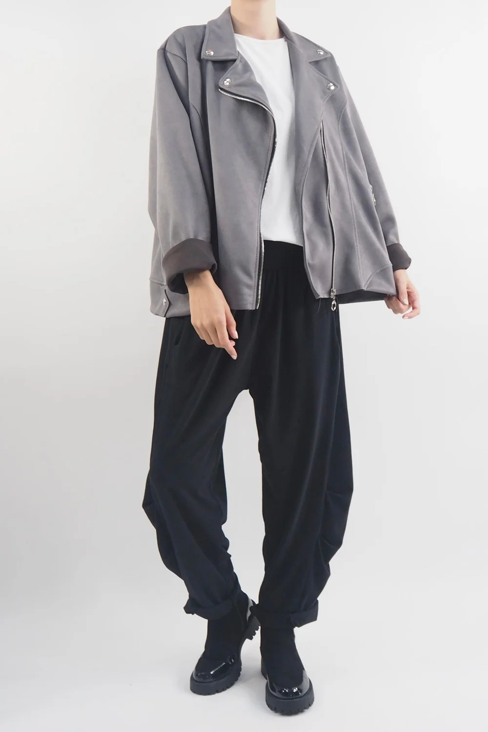 Made In Italy Sander Moleskin Touch Stretch Biker Jacket Storm 1 Made In Italy Sander Moleskin Touch Stretch Biker Jacket Storm