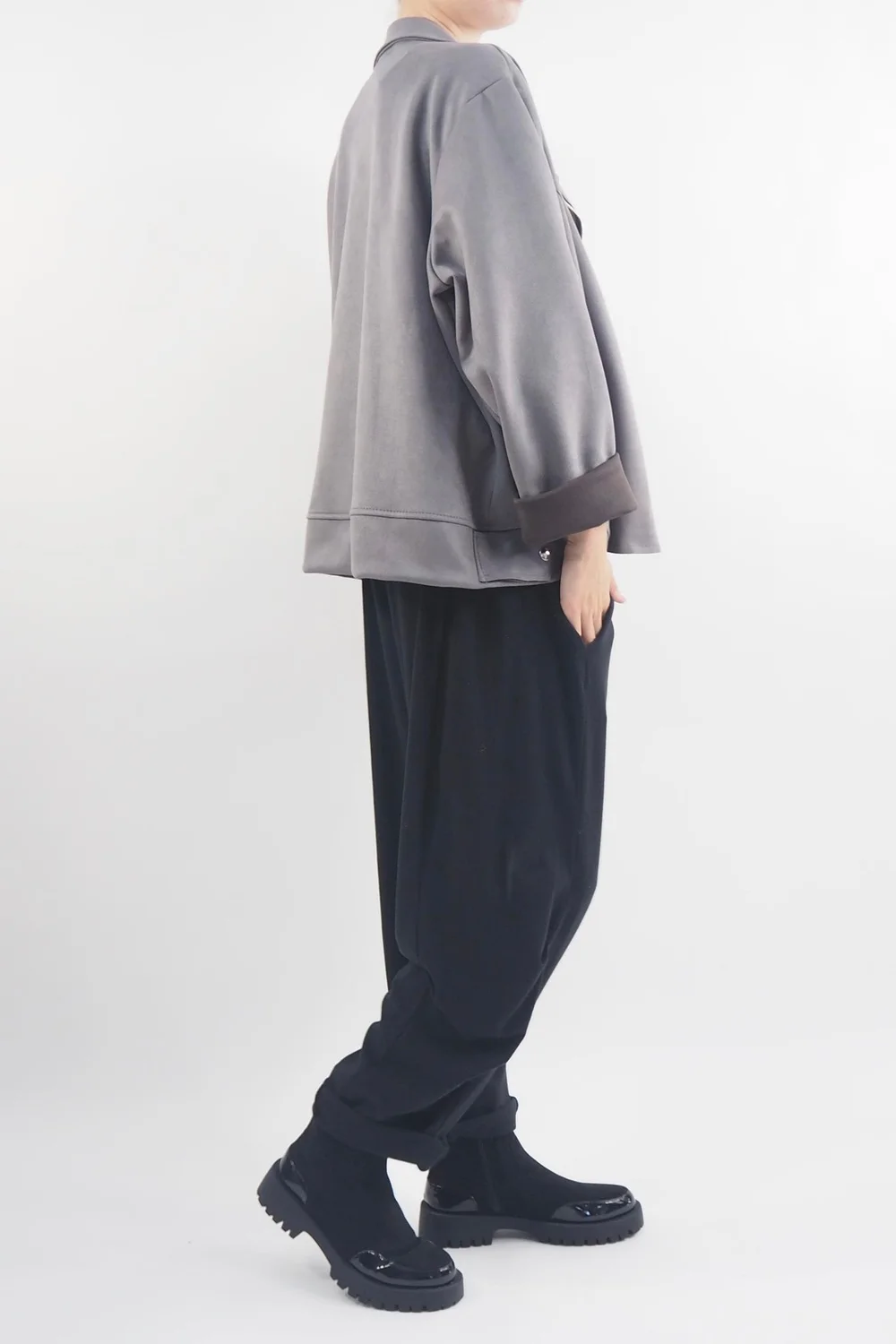 Made In Italy Sander Moleskin Touch Stretch Biker Jacket Storm 2 Made In Italy Sander Moleskin Touch Stretch Biker Jacket Storm - Image 2