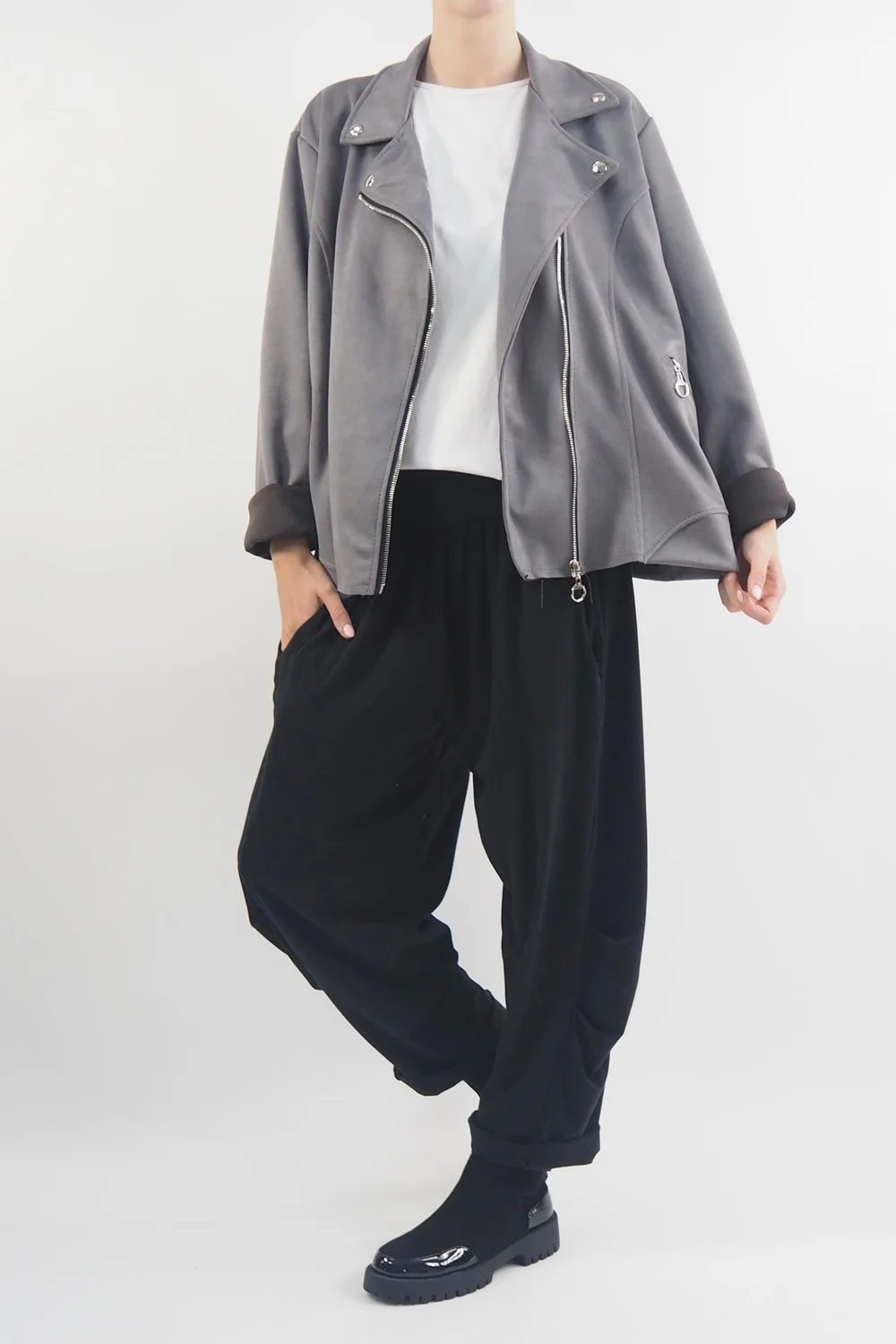 Made In Italy Sander Moleskin Touch Stretch Biker Jacket Storm 4 Made In Italy Sander Moleskin Touch Stretch Biker Jacket Storm - Image 4