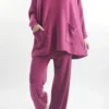 Made In Italy Chalet Pocketed Soft Knit Set Magenta