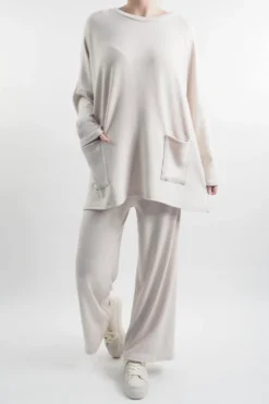 Made In Italy Chalet Pocketed Soft Knit Set Stone