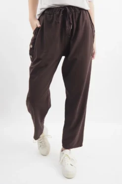 Made In Italy Tali Three Button Straight Leg Pant Chocolate