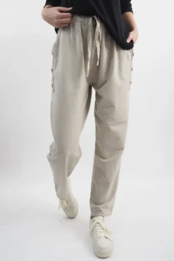 Made In Italy Tali Three Button Straight Leg Pant Stone