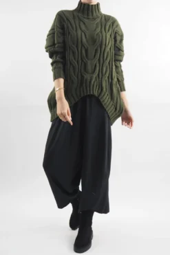 Made In Italy Turtle Cable Guy Knit Top Bonsai