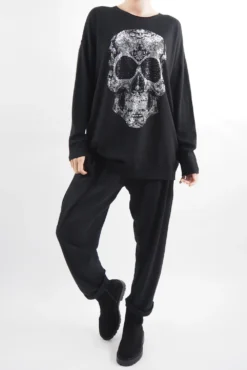 Made In Italy Zanda Skull Super Soft Knit Top Black